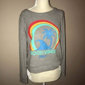 NWT CHASER "GOOD VIBES ONLY" RAINBOW GREY SWEATER